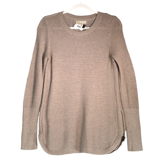 Dakini Tunic Sweater Womens Small Oatmeal Zipper Detail Sides Thermal Type Knit - Picture 1 of 8